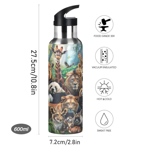 Africa Animals Water Bottle Kids Insulated Sports Vacuum Stainless Steel Mug with Straw Lid & Handle 20 oz - color: C341