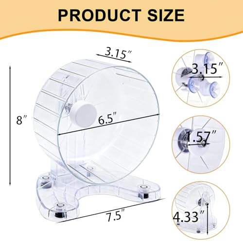 Hamster Wheel, 6.5" Super-Silent Exercise Wheels, Dual-Bearings Quiet Spinner Running Wheels, 3 Installation Methods, Fits Any Hamster Cage, Hamsters Toy for Dwarf Hamsters, Gerbils, and Small Pets. - color: Transparent, size: Small
