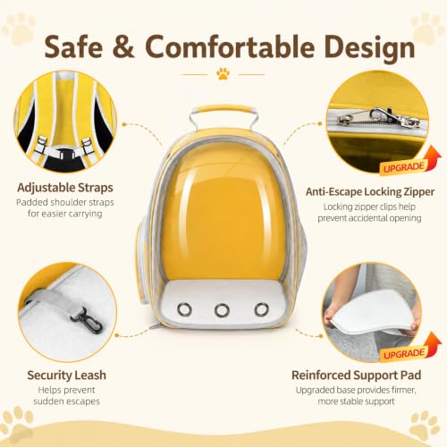 Cat Backpack Carrier Back Expandable Bubble Pet Carrier Backpack for Large Cat, Kitten and Dog, Designed for Hiking, Travelling and Outdoor Use (Back Expandable-Yellow) - color: Yellow