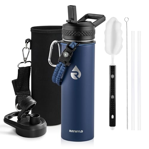 RAYMYLO Insulated Water Bottle 20 oz, Triple Wall Vacuum Stainless Steel | (Cold for 24Hrs, Hot for 12Hrs), Leak Proof & Non-BPA, Modern Water Bottle Jug for School with Straw Spout Lids - color: Dark Blue, size: 20 Ounces