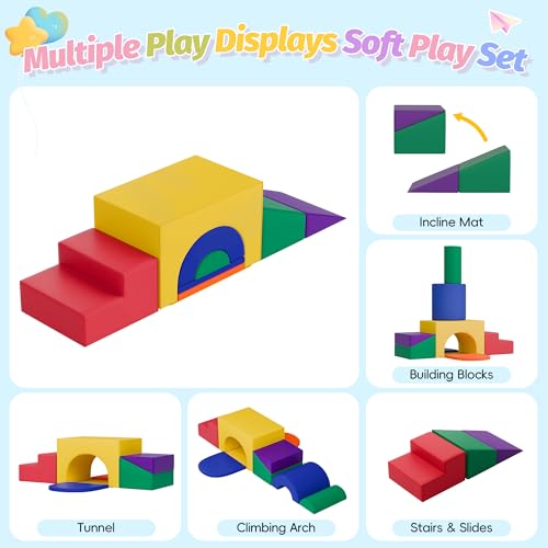 MU ‌Soft Climbing Toys for Toddlers, 7-Piece Baby Soft Foam Climbing Blocks, PU Leather Gym Climb and Crawl Activity Play Set, Indoor Climbing Toys for Kids and Children, Classic - color: Classic