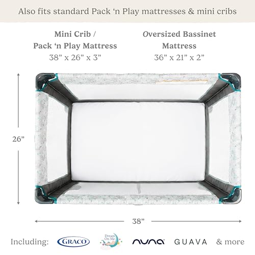 Pack N Play Sheets Fitted for Graco Pack and Play Mattress - 2-Pack Mini Crib Sheets 38x26 - Ultra Soft Organic Cotton Blend, Safe Snug Baby Playpen Sheet Baby Boys & Girls (Moonlit White) - color: Moonlit White