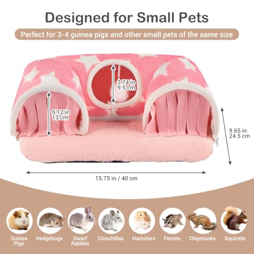 Avont Guinea Pig Tunnel, Small Animal Hideaway Tube Toy | Cozy Plush Tunnel for Guinea Pigs and Small Pets with Non-Slip Bottom and 2-In-1 Design in Medium Size Pink - color: Pink, size: Medium