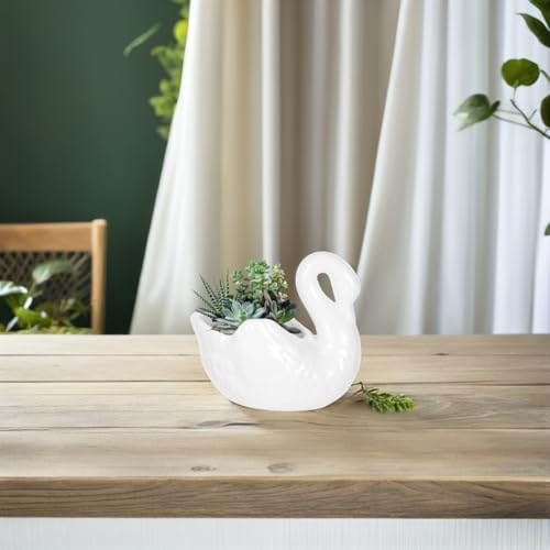 UPKOCH White Ceramic Swan Planter with Drainage Hole, Animal Figurine Succulent Pot for Indoor Outdoor Plants, Decorative Flower Vase Decor Bowl