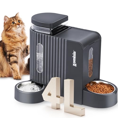 ZOMISIA Gravity Cat Food and Water Dispenser, 2 in 1 Automatic Cat Feeder