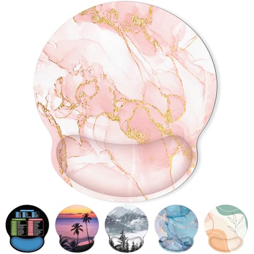 KONVINIT Ergonomic Mouse Pad with Wrist Rest, Small Mousepad with Non-Slip Rubber Base and Smooth Surface, Pink Mouse Pads for Desk, Office Desk Accessories - color: Pink Marble