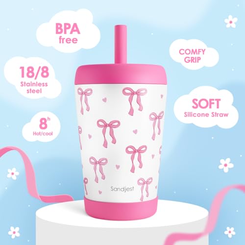SANDJEST Coquette Bows Insulated Sippy Tumbler 12 Oz, Gift for Birthday, Christmas & Back to School - color: Bow 3