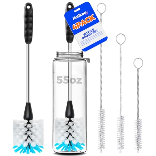 Holikme 4 Pack Bottle Brush 14" Stainless Steel Straw Cleaner Brush,Blue | Bottle Cleaner Brush, 3 Straw Cleaner Brush, Bottle Cleaning Brush for Water Bottle Cups Straw Cleaner Brush - color: White