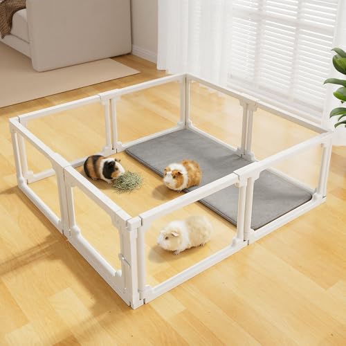 BUCATSTATE Acrylic Guinea Pig Cages for 2, 15.5 sq ft Guinea Pigs Playpen with Door, Clear Rabbit Playpen Indoor for Pigges, Hedgehogs, Quail, Chickens (47" L x 47" W x 16" H, 8 Panels) - style: 8 Panels