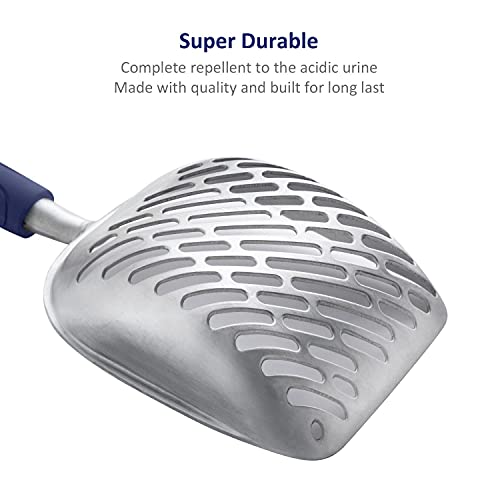 Cat Litter Scoop, Aluminum Alloy Sifter, Kitty Metal Scooper, Deep Shovel with Diagonal Sifting Hole, Long Handle, Kitten Poop Lifter for Litter Box, Large Size, Blue Handle - color: #01 Blue, size: Large