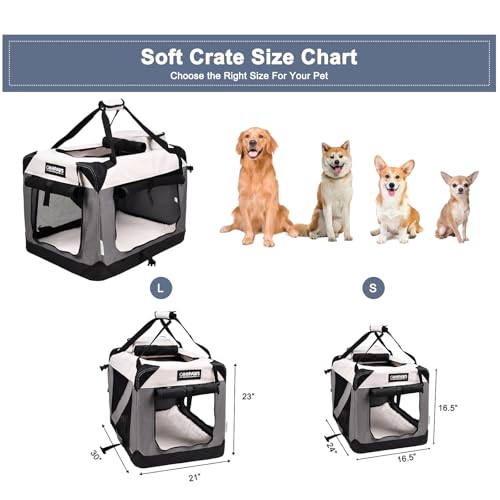 JESPET Soft Dog Crates Kennel for Pets, 3 Door Soft Sided Folding Travel Pet Carrier with Straps and Fleece Mat for Dogs, Cats(7-Light Grey, Small(24" L x 16.5" W x 16.5" H)) - color: 7-Light Grey