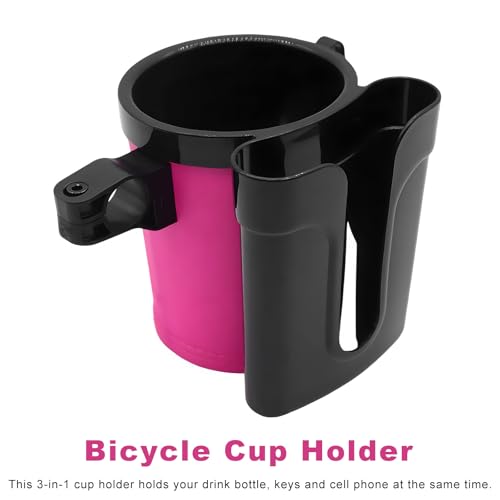 Bike Cup Holder, Motorbike Handlebar Drink Bottle Cage with Cell Phone & Key Holders, Universal Water Bottle Cage Beverage Holder for Most Motorcycles Scooters Bikes (Black & Pink) - color: Black & Pink