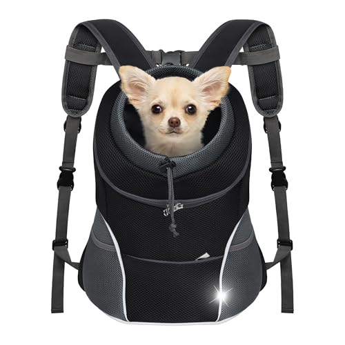 YUDODO Dog Front Carrier Backpack, Adjustable Breathable Dog Backpack | Ventilated, Safety Belt, Lightweight, Reflective Strip, Pocket Storage, For Walking Hiking Outdoor, Black, M - color: Black