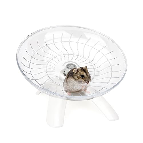 Silent Hamster Exercise Running Wheel Flying Saucer, White | Non-slip surface, smooth & quiet spinning, durable plastic, encourages healthy exercise, for dwarf hamsters/mice/gerbils - color: White