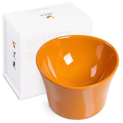 Elevated Cat Bowls for Water – Whisker & Neck Fatigue Shallow Cat Dishes – Raised Bowl for Indoor Cats – Vet-Recommended Height, Food-Grade Melamine – Non-Slip & Dishwasher-Safe – 8 oz Orange - color: Orange