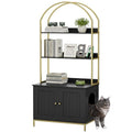 Homhedy Cat Litter Box Enclosure with 2-Tier Shelves, Black and Gold | Litter Box Furniture Hidden, Indoor Cat House, Wooden Cat Washroom Furniture with Metal Frame, Modern Style - color: Black and Gold