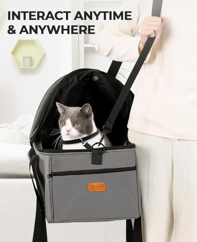 Top-Expandable Cat Carrier with Semi-Open Canopy, Up to 15 lbs | Soft Sided Cat Bag Carrier for Medium Large Pet, Upgraded Small Dog Car Seat, Puppy Travel Bag for Trip Features Safety Leash - size: Medium