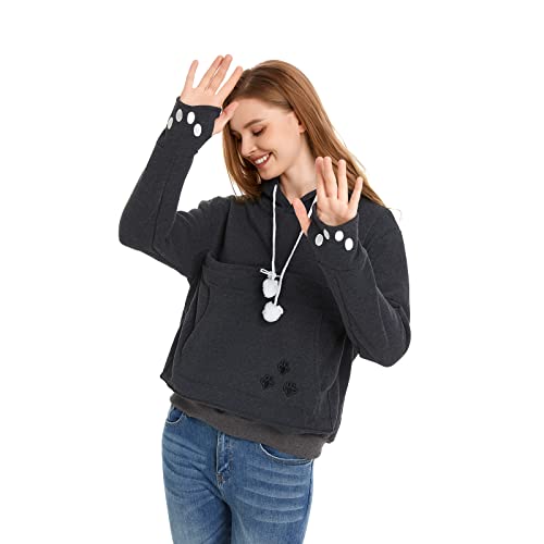 Unisex Big Pouch Hoodie Long Sleeve Fleece Pet Dog Holder Carrier Pullover Sweatshirt… - color: Dark Grey, size: Large
