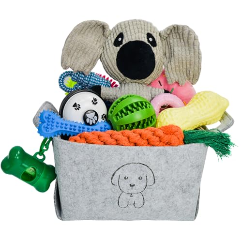 MRSOHRET 20Pcs Puppy Chew Toys for Teething, Dog Chew Toys with Rope Toys, Pet Dog Toothbrush, Treat Balls, Plush Toys and Squeaky Toy for Small Medium Dogs with Basket - color: 20 Pack Koala