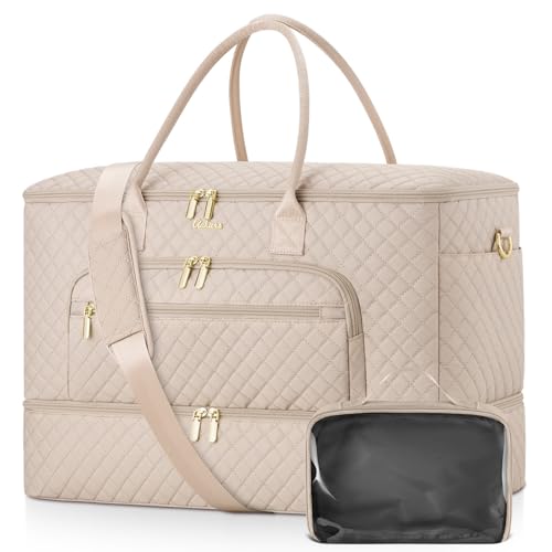 Travel Duffle Bag, Wide Open Large Weekender Bag for Women with Shoe Compartment, Carry on Overnight Bags with Toiletry Bag, Hospital Bag for Women Labor Delivery (Antiquewhite) - color: Antiquewhite, size: 45L