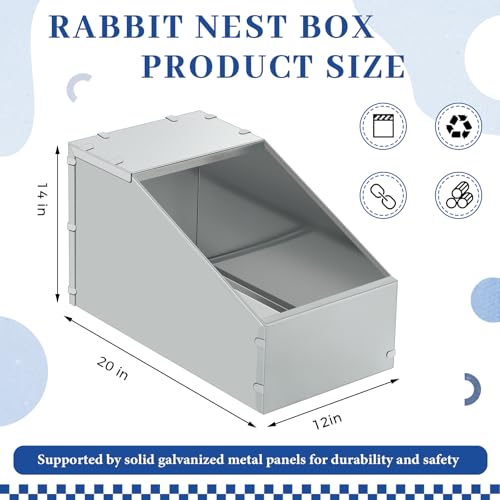 Maxcheck 2 Pcs Galvanized Metal Rabbit Nesting Box Bunny Small Animal Nest with Removable Acrylic Floor Durable Easy to Clean for Indoor Outdoor Use Rabbit Supplies (20 * 14 * 12 Inch) - size: 20"L x 14"W x 12"H