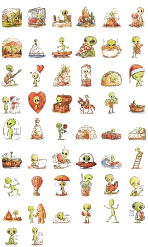 100 PCS Alien Stickers Pack – Waterproof Alien Decals for Water Bottles, Laptops, Phones, Notebook, Cars – Cool Vibrant Graphics for Alien Enthusiast - color: Alien