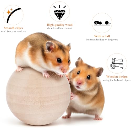 (2.36 inches) Hamster Wooden Grinding Ball Natural Pine Wood Non-Toxic Gnawing Toy pet Sports and Relaxation Supplies Golden Bear Flower Branch Mouse Teeth Care Interactive Ball