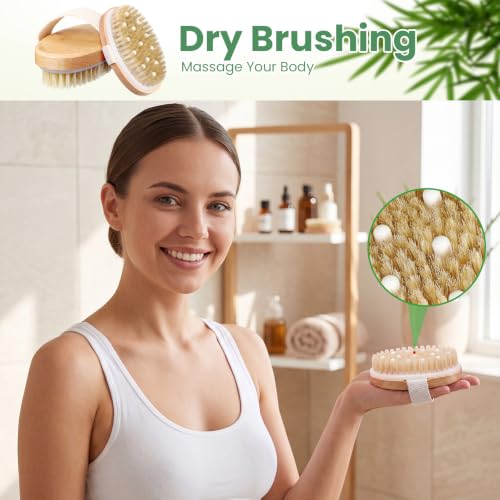 Gejoy 10 Pcs Dry Brushing Body Brush for Lymphatic Drainage Exfoliating Brush with Massage Nodule Dry Skin Body Scrubber Cellulite Shower Circulation Dead Exfoliator (Massage & Exfoliate,Wood Color) - color: Massage & Exfoliate