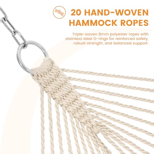 Lazy Daze XL Handwoven Caribbean Rope Hammock, 2+ Person Hammock | 13FT Polyester Outdoor Hammock with Spreader Bars & Straps & Carabiners, 500lbs Capacity for Outside, Patio, Gream - color: Gream