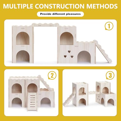 Large Wooden Hamster House Castle with Double Decker,Large Hamster | Wooden Hamster Houses,Dwarf Hamster Habitat Hideout with Climbing Ladder,Large Guinea Pig Castle Detachable Hideouts(B) - color: BrownB