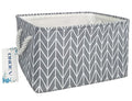 Rectangular Thick Collapsible Grey Chevron Storage Bin | Sturdy Thick linen EVA fabric,soft cotton rope handles, large chevron print for bedroom, closet, bathroom supplies - color: REC Thick Grey point