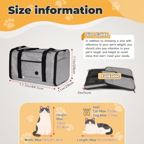 YUDODO 25lbs Cat Carrier Lightproof Soft Sided Pet Carrier for Large Cat | Airline Approved, Lightproof Breathable Design, Side Pockets, Durable Mesh, Foldable and Portable, Grey - color: Grey