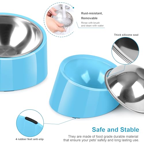 Tilted Dog Bowl Non-Slip & Non-Spill Pet Feeder with Elevated Detachable Melamine Stand, Easy to Get Food Dog Dish, M/180ml Sky Blue - color: Sky Blue, size: Medium(180ml)