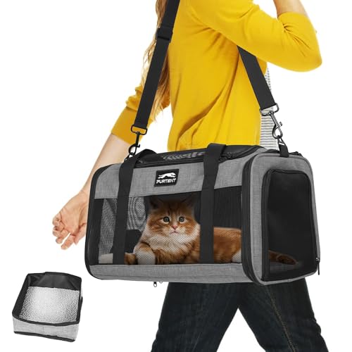 Pet Carrier Airline Approved, Soft Sided Cat Carrier for Small Pets up to 13 lbs, TSA Approved Dog Travel Bag, Portable Soft Sided Pet Carrier for Kittens and Puppies (Gray, Travel Litter Box) - color: Gray