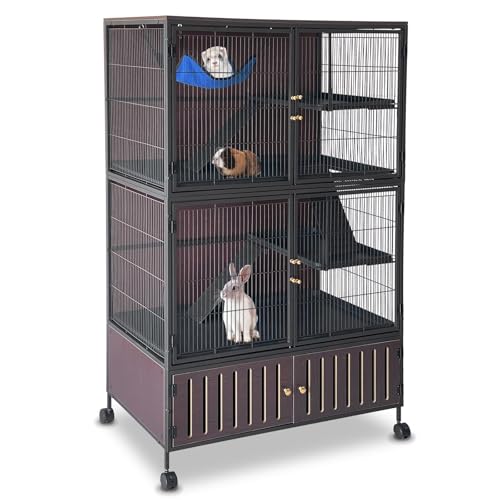 60" H Large Ferret Cage, Multi-Level Guinea Pig Cage, Small Animal Mansion with Hammock, Storage Cabinet, Multi-Species Habitat for Ferret, Rabbit, Guinea Pig, Sugar Glider, Pet Rats