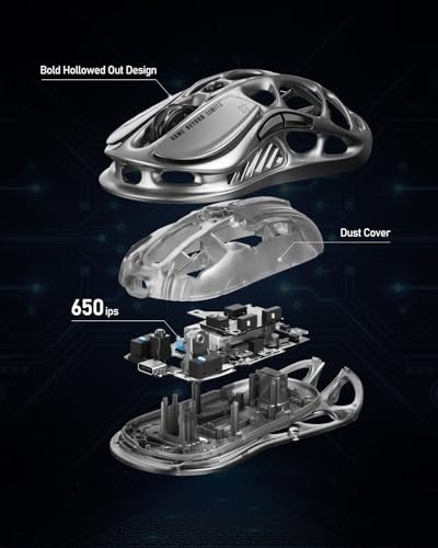 GravaStar Mercury M2 Wireless Gaming Mouse with 26,000 DPI, PAW3395DM Sensor -79g Lightweight Hollowed-Out Design -5 Programmable Buttons -5 Dynamic Lightsync RGB - color: Stealth Black