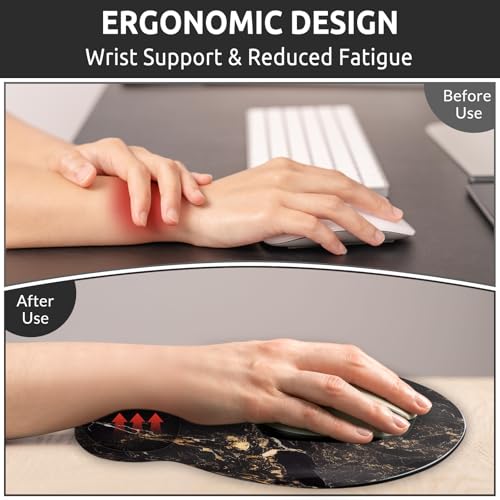 KONVINIT Ergonomic Mouse Pad with Wrist Rest, Small Mousepad with Non-Slip Rubber Base and Smooth Surface, Beach Mouse Pads for Desk, Office Desk Accessories - color: Black Marble