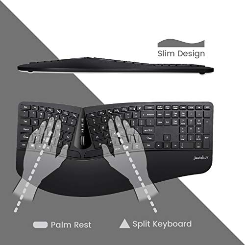 Perixx Periduo-605, Wireless Ergonomic Split Keyboard and Vertical Mouse Combo, Adjustable Palm Rest and Membrane Low Profile Keys, Black, US English Layout (11633) - style: Wireless