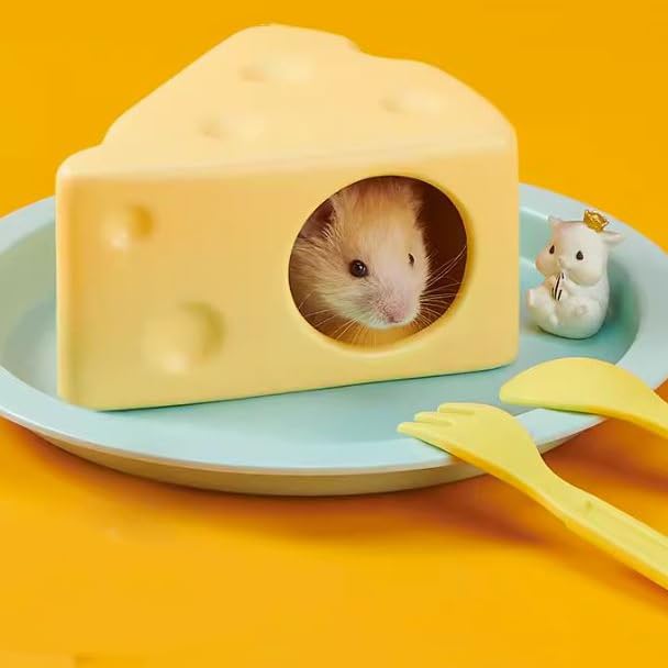 Hamster Hideout Ceramic,Cheese Shape Funny Small Animal Pet Bed for Hamster,MINI Hut Cave Cage Accessories for Dwarf Hmaster,Gerbils,Small Guinea Pig and Hedgehog (Small,Yellow) - size: Medium