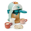 Tender Leaf Toys - Babyccino Maker Wooden Coffee Machine Pretend Food Play Toy with Espresso Capsules and Cups Made Premium Materials Craftsmanship Age 3+