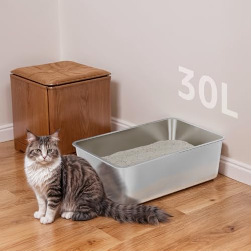 Stainless Steel Litter Box,Metal Litter Box for Big Cats 8IN Deep | Cat Litterbox 2 Pack Easy to Clean-High Sided,Stainless Steel CatLitters Box for Adult Cats,Non Stick, No Smell - color: 2packs-XXL-8" H