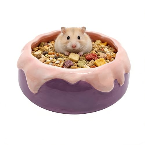 M2cbridge Ceramic Pudding Hamster Food Bowl Feeding Dish Water Bow for Guinea Pig Hedgehog Small Animal(Purple) - color: Purple