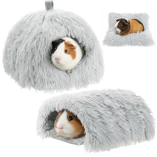 2 Pack Guinea Pig Hideout Bed with Tunnel, Large Soft Plush Cozy House, Washable Hideaway for Guinea Pigs and Small Animals(Style 1) - style: Style 1