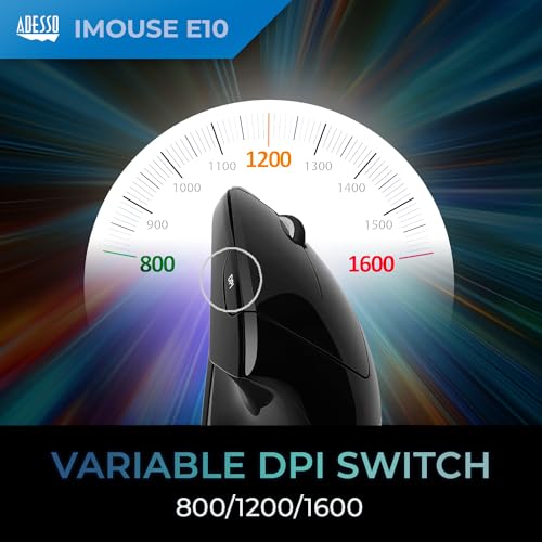 Adesso iMouse E10 - Vertical Ergonomic Optical 6-Button 2.4 GHz RF Wireless Mouse - Right Hand Orientation, Black