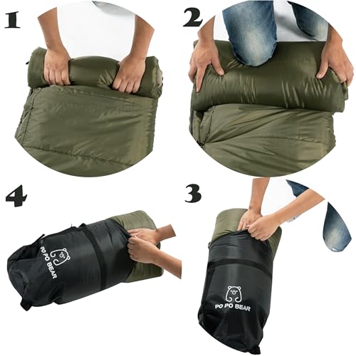 PO PO BEAR Zero Degree Sleeping Bag for Adults 100% Cotton Flannel Tall and Big - color: Green（0 F）, size: 84" x 40" Left Zip