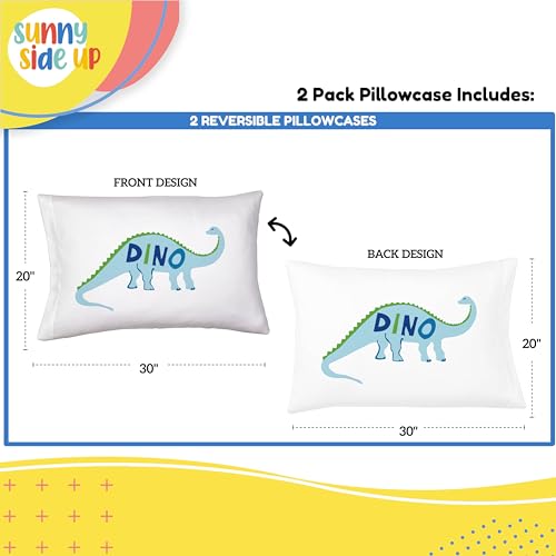 Sunny Side Up Dino Roar 2 Pack Reversible Pillowcases - Double Sided Pillow Covers, Kids Super Soft Dinosaur Bedding - color: White - Dino Roar