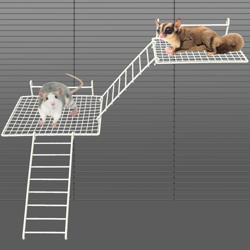 BNOSDM Rat Cage Platform with Ladder 4 PCS Small Animals Cage Accessories Metal Guinea Pig Climbing Toy for Sugar Glider, Chinchillas, Squirrel, Gerbils, Mouse Standing Jumping - color: White