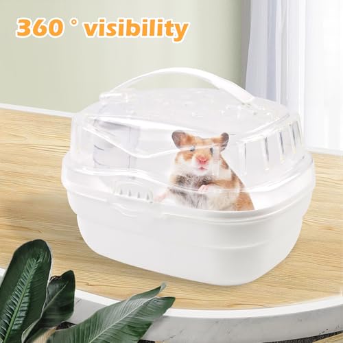 Hamster Carrier Cage with Water Bottle,Portable Hamsters Travel Cage Plastic Guinea Pig Carrying Cases Small Animal Carry Cage for Dwarf Hamsters Chinchillas Hedgehog Mouse(White) - color: 【White】
