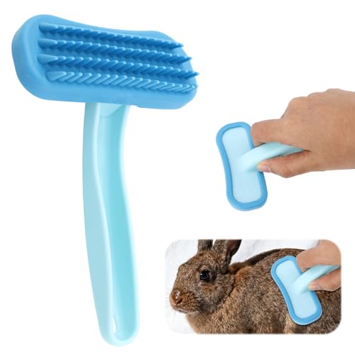 Rabbits Bunny Brush, 13.5x9cm/5.31x3.54in Durable Soft Silicone Rabbit Grooming Bunny Brush Practical Small Animal Massage Comb Suitable for Cats, Puppy Dogs, Kittens & Pets (Blue) - color: blue