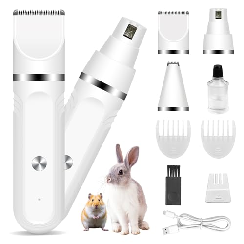 Guinea Pig & Rabbit Grooming Kit 2 in 1 – Cordless Hair Clipper & Nail Grinder for Small Animals– Low-Noise Rechargeable Nail Clippers Electric